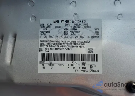 2006 Ford Ranger Super Cab из США, поврежденный, VIN 1FTYR44U16PA79031